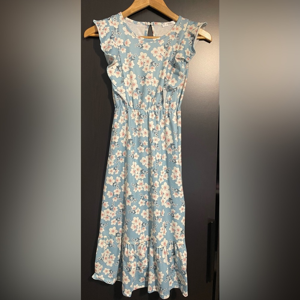 Girl’s Floral Blue Sleeveless Dress